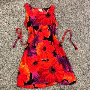 Floral Sleeveless Mini Dress - Red and Purple